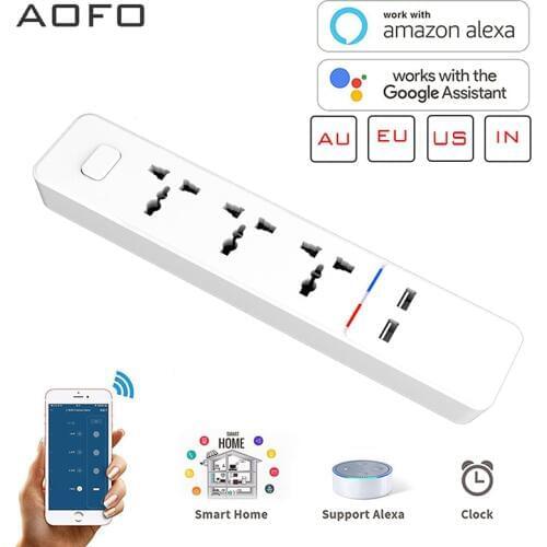 AOFO WiFi Smart Power Strip Compatible with Alexa,Google Home, with 2 USB Charging Ports and 4 Universal Smart AC Plugs