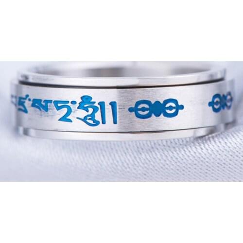 Vajrasattva Bodhisattva Buddhist scriptures Mantra Titanium steel ring Rotatable Tibetan prayer whee ring Amulet men and women