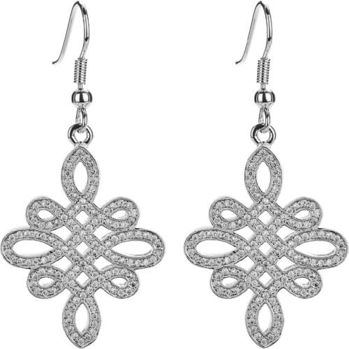 Chinese knot Dangle Earrings Micro Inlaid with AAA Zircon Ear Hook Wedding Anniversary Gift Bride Drop Earrings 1Pair