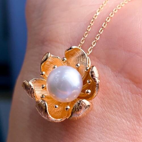 XX128 Solid 925 Sterling Silver Round 9-10mm Nature Fresh Water White Pearls Pendants Necklaces for Women Fine Presents