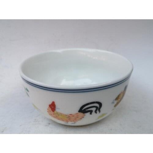 YIZHU CULTUER ART Collection Old Chinese Famille rose Porcelain Painting Flower Chicken Cup Bowl Decoration