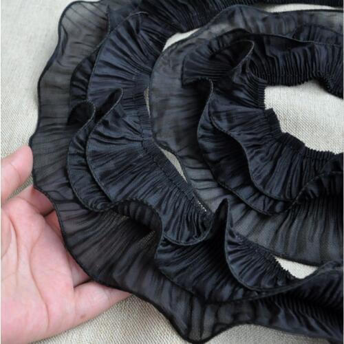 1 Yard Black White 3 Layers Chiffon Ruffled Lace Trim 7CM Wide For Woman Blouses, Tops, Shirts, Home Decor 7cm Wide