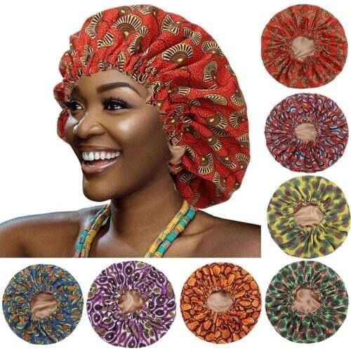 Women African Floral Print Satin Sleep Bath Caps Hair Care Bonnet Hats Head Wrap 2020 new