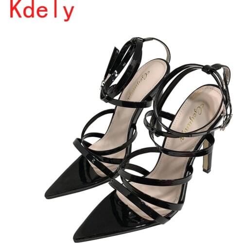 New 2021 High Quality Narrow Band Womens Sandals Pointed Peep Toe Thin High Heels Sexy Summer Ladies Red Wedding Shoes Sandalias