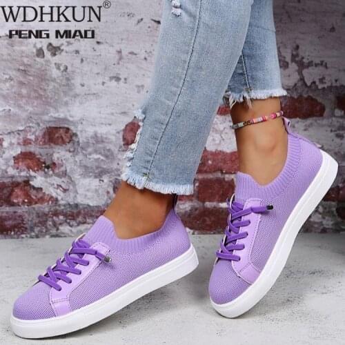 Women Casual Shoes 2021 New Candy Color Mesh Breathable Female Larged-Size Flats Loafers Lace Up Ladies Trendy Sport Sneakers