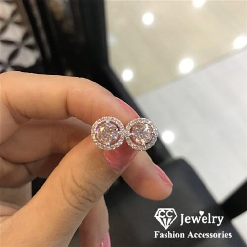 Stud Earrings For Women Solid 925 Silver Cubic Zirconia Round Brincos Bridal Wedding Fine Jewelry Simple Accessories CCE032