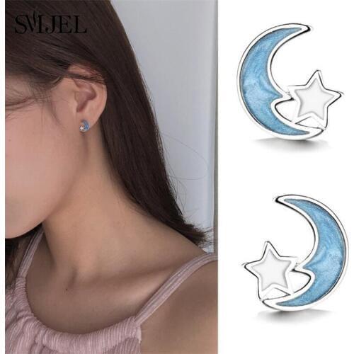 SMJEL Japanese Korean Fashion Blue Space Universe Star Moon Earrings Planet Jewelry Women Earring Christmas Gifts Girls 2019