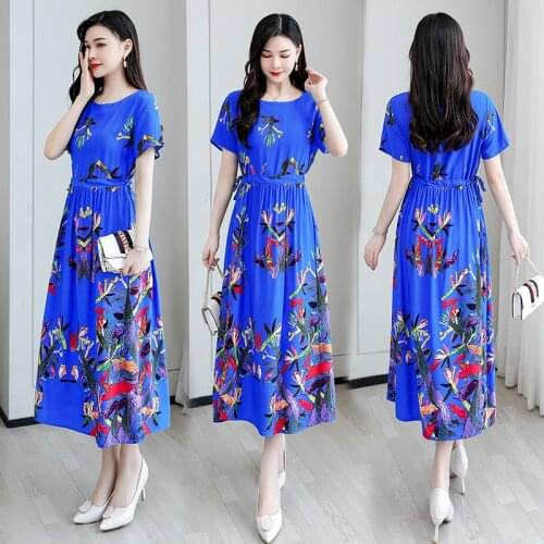 Womens plus Size Cotton Silk Dress Expandable Printed Skirt Woman Dress Vestido De Mujer Femme Robe