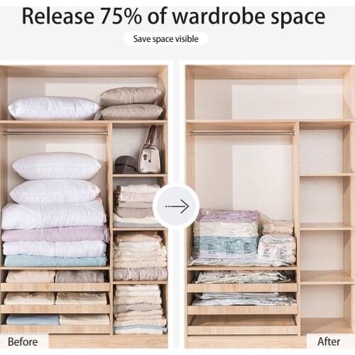 2Pcs Press Exhaust Vacuum Three-Dimensional Compression Bag Clothing Quilt Space-Saving Sealed Transparent Folding Storage Bag