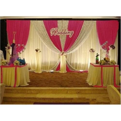 3M*6M White color ice silk Wedding Backdrop Curtains Silver Sequins drapes Wedding Props Satin Drape curtain party decoration