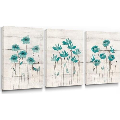 3 Pieces Teal Gray Flower Scandinavian Posters Pictures Canvas Wall Art Decorative Home Decor Paintings Living Room Decoration