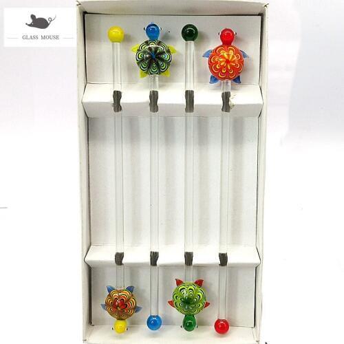 4Pcs Coffee Muddler Sea turtle head Glass Stirring Sticks Cocktail With 20cm Long Handle glass Drink stirrers Bar Swizzle Sticks