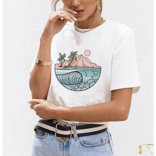 White Short Sleeve O-neck Casual Female T shirt Streetwear Ladies T-Shirt Creativity Color Graphic Print Women T Shirt