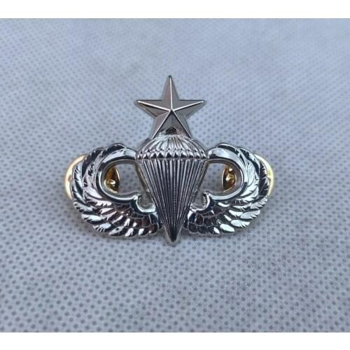 US ARMY AIRBORNE PARATROOPER PARACHUTIST JUMP WINGS SENIOR PARACHUTIST BADGE silver INSIGNIA PIN