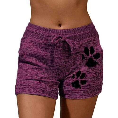 Women High Waist Cats Claw Print Drawstring Quick Dry Elastic Sports шорты Shorts