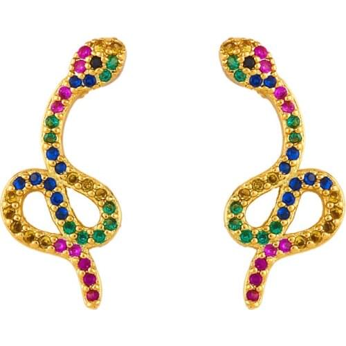 FLOLA Multicolor Animal Snake Earrings For Women Crystal Rainbow Dangle Drop Earrings Fashion Statement Jewelry Wholesale erss07