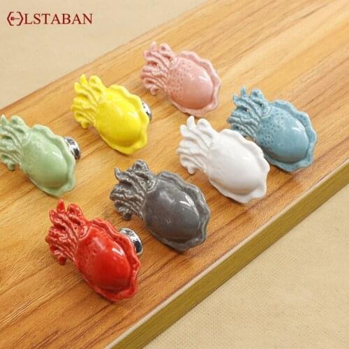 LSTABAN European Cartoon Ceramic Octopus Knob Cabinet Door Drawer Shoe Cabinet Wardrobe Single Hole Furniture Door Handle