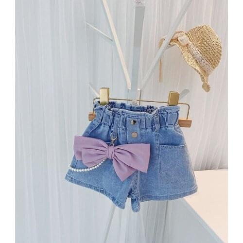 Cute Girls' Jeans Shorts Bow Children Pants New Summer Loose High Waist Hot Pants Denim Baby Girls Short Pants 1.2.3.4.5.6Years