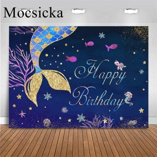 Mocsicka Glitter Mermaid Birthday Party Backdrop Photography Seabed Underwater World Photo Background Decoration Photo Studio