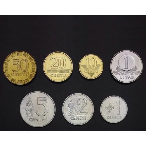 Lithuania Set 7 Coins Original True Real Genuine Coin European Collectible Gift UNC