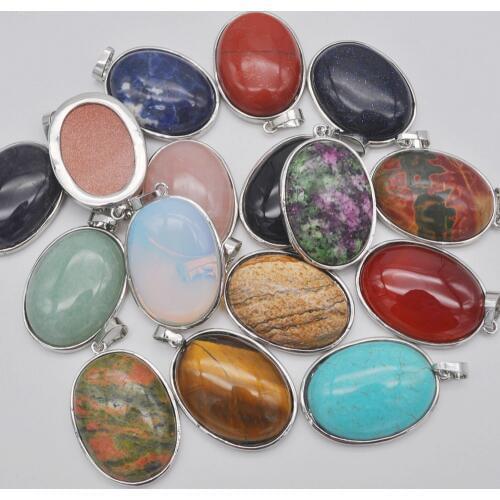 Natural Rhodonite/Unakite Epidote/Green Aventurine/Tigereye/Howlite/Rose Crystal/Opal/Dot Stone Oval GEM Pendant Jewelry