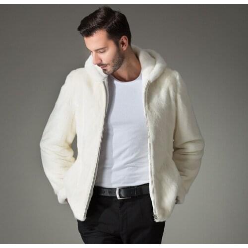 The new imitation mink fur hooded mens fur jacket keeps you warm in autumn and winter