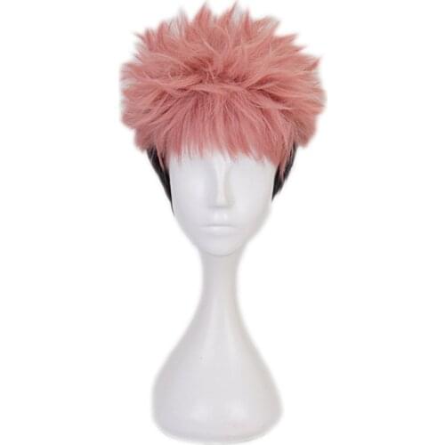 Anime Jujutsu Kaisen Cosplay Yuji Itadori Wig Jujutsu Kaisen Yuji Itadori Pink Black Short Synthetic Hair Wigs + Hairnet