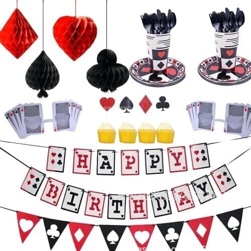 Poker Theme Happy Birthday Banner Cake Topper Las Vegas Casino Night Playing Cards for Birthday Party Decoration ww06