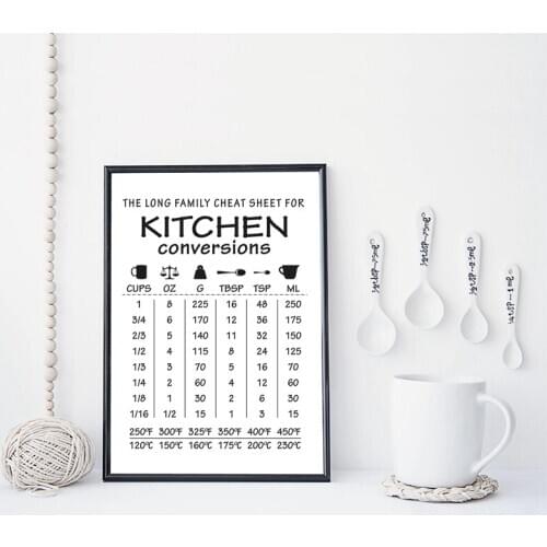 Kitchen Conversion Guide Poster Prints Kitchen Wall Art Decor , Kitchen Rules Signs Art Canvas Painting Picture Wall Decorations