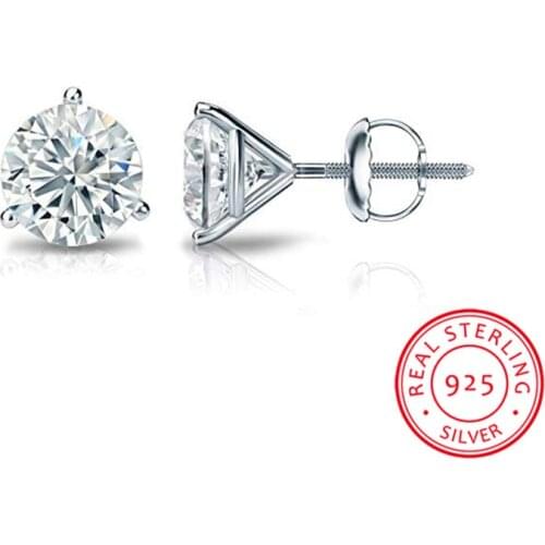 Luxury Female Small Screw Stud Earrings 6/7/8mm Round Lab Diamond Earrings 100% Real 925 Sterling Silver Earrings For Women