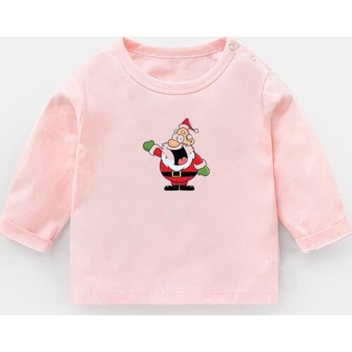 Santa Claus Design Newborn Baby T-shirts Merry Christmas Gift Bear Socks Reindeer Printing Solid Color Long Sleeve Tee Tops