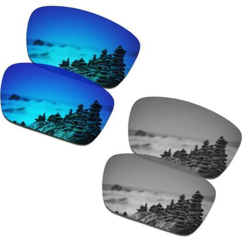 SmartVLT 2 Pairs Polarized Sunglasses Replacement Lenses for Oakley Fuel Cell Ice Blue and Silver Titanium