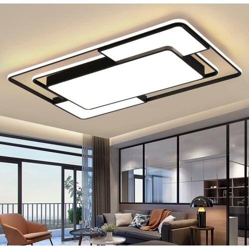 Modern LED Ceiling Lights Black Dimmable With Remote Square Rectangle Lighting Led Ceiling Lamps for Living Room Bedroom Kitchen