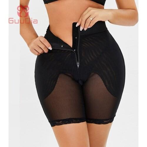 GUUDIA Tummy Control Panties Shapewear Women Body Shaper Panties Hi-Waist Butt Lifter Thigh Slimmer Zipper Hook Splicing Mesh