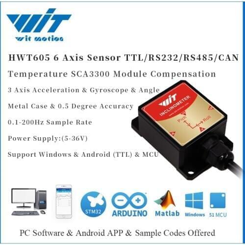 WitMotion HWT605 Military-Grade 0.05° 6 Axis Angle Acceleration Gyroscope Sensor Inclinometer & IP67 Waterproof & Anti-vibration