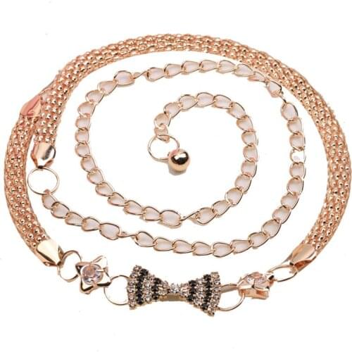 Women Fashion Belt Hip High Waist Gold Narrow Metal Chain Chunky Fringes Mouth Daisy Bowknot Women Belt