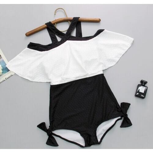 Vintage One Piece Swimsuit Swimwear Women 2021 White Black Bathing Suit Strap Beachwear Swimming Suits for Women
