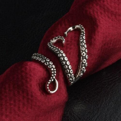 Punk Style High Quality 925 Silver Gothic Deep Sea Squid Octopus Finger Ring Fashion Jewelry Opened Adjustable Size
