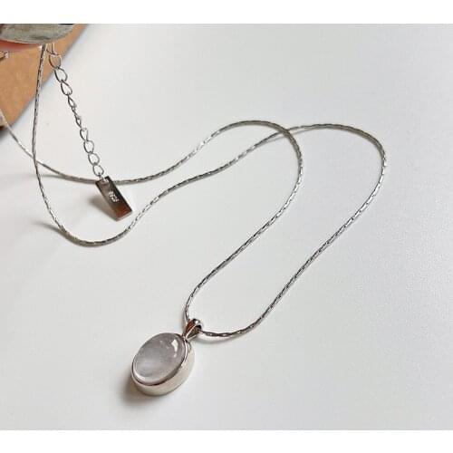 Lispector 925 Sterling Silver Natural Oval Crystal Pendant Necklaces for Women Luxury Clavicle Necklace Party Statement Jewelry