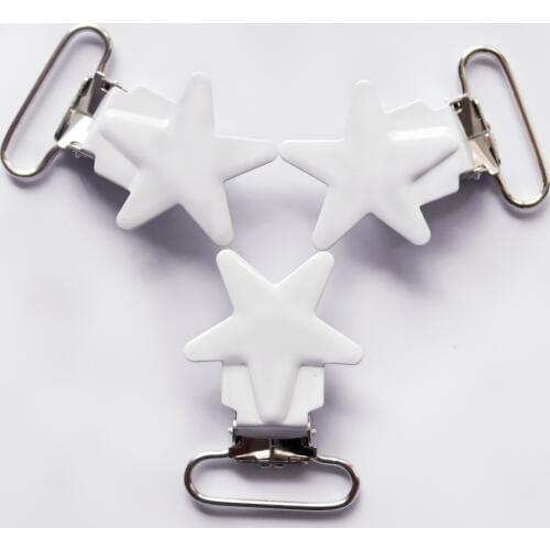10 Pcs 1'' 25mm White Enamel Star Shape Baby Pacifier Clips Holders / Suspender Clips Dummy Clip Holder Chain Plastic insert