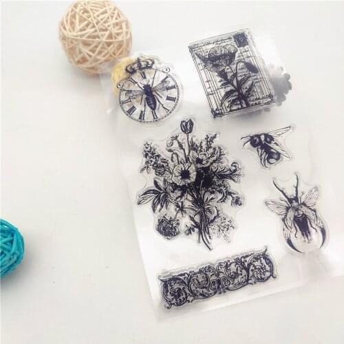 11*16CM Flower Insect Transparent Seal Clear Stamps Silicone Seal Roller Stamps DIY Scrapbook Album / Card Christmas Wedding