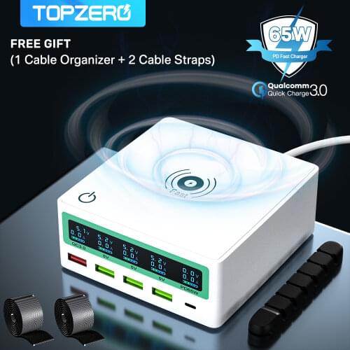 Multi USB C Charger Hub Station Quick Charge 3.0 65W PD Type C Fast Charging Wireless Charger For iPhone Samsung Tablet Laptop