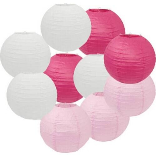 20cm Set of 10 Pink Fuchsia White Paper Lantern Lamp Shades for Wedding Birthday Princess Girl Baby Shower Hen Party Decoration