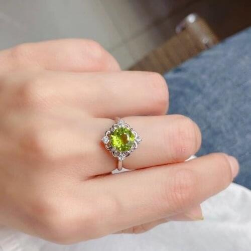 2021 new green olivine ring for women jewelry real 925 silver ring oval natural gem ring girl birthday gift souvenir good color