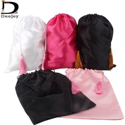 28x40cm Blank white pink black virgin hair packaging satin silk bag with luxury tassels gift hair wigs packing bags