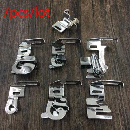 7pcs Multifunction Rolled Hammer Foot Presser Foot Spare Parts Accessories 2/8" 3/8" 5/8" 7/8" for Sewing Machine