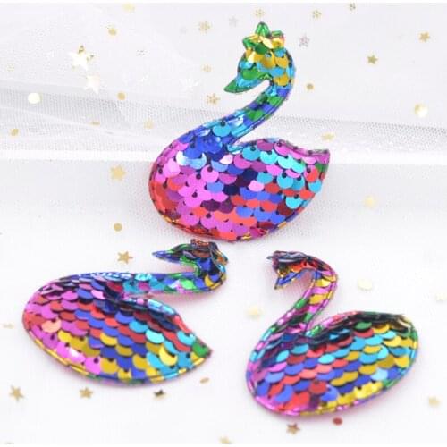 16Pcs 6CM Glitter Rainbow Sequins Padded Patches Baby Girls Hair Accessories Kawaii Swan Appliques for Crafts BB Clip Decor S47