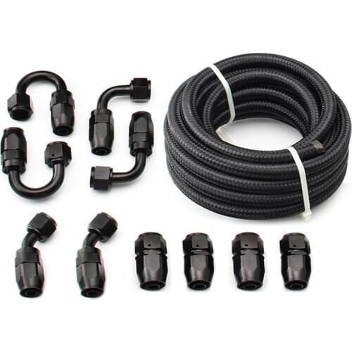 1Set Car Racing universally Black Nylon Braided oil cold joint suit kits Oil Fuel Hose Line and End Kit AN6 -6AN