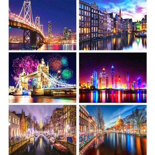 AZQSD Diamond Painting Full Square City Rhinestones Gift Diamond Embroidery Scenery Cross Stitch Handmade Home Decor Gift