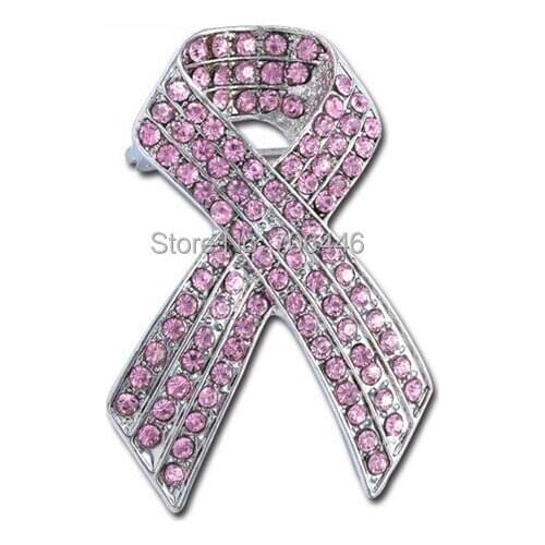 Gorgeous pink crystal Diamante ribbon Bow pin brooch Breast cancer awareness